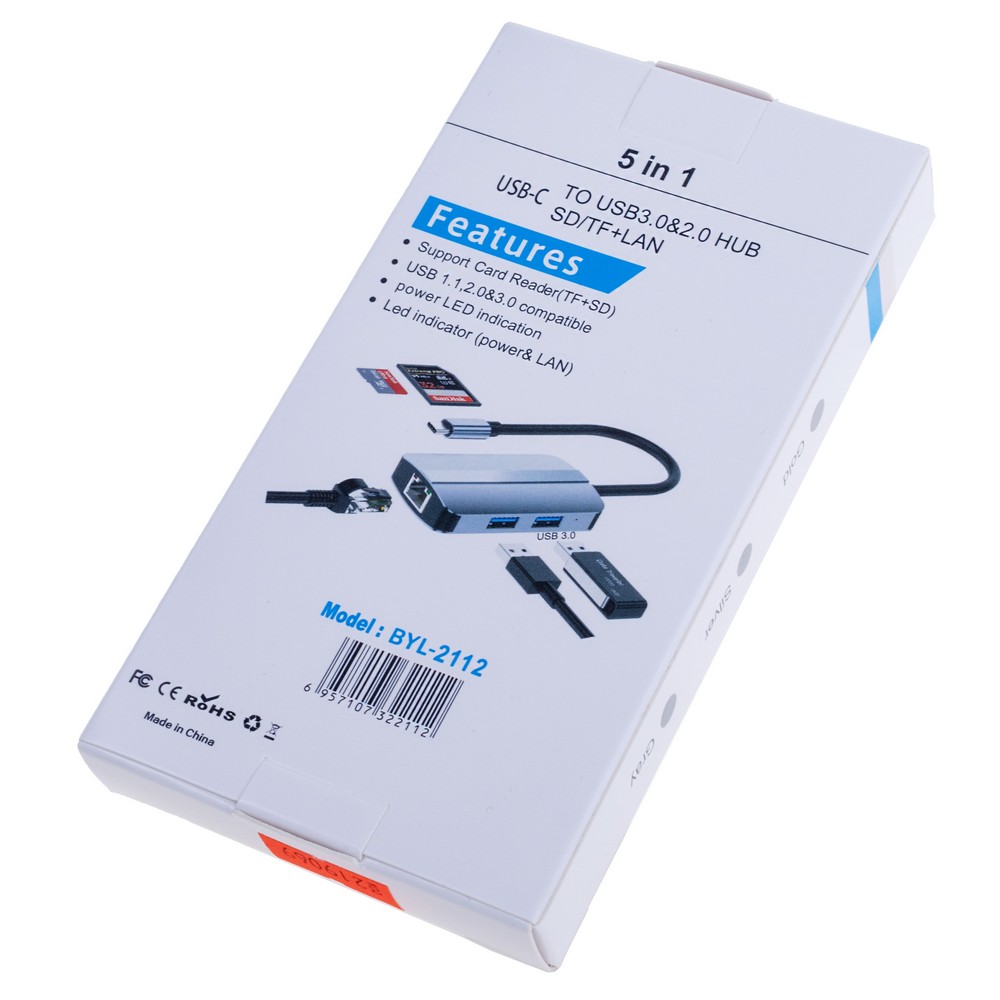 Dockingstation USB Type-C auf RJ45 100Mbps, USB 3.0, USB 2.0, TF/SD Dockingstation USB Type-C auf RJ45 100Mbps, USB 3.0, USB 2.0, TF/SD