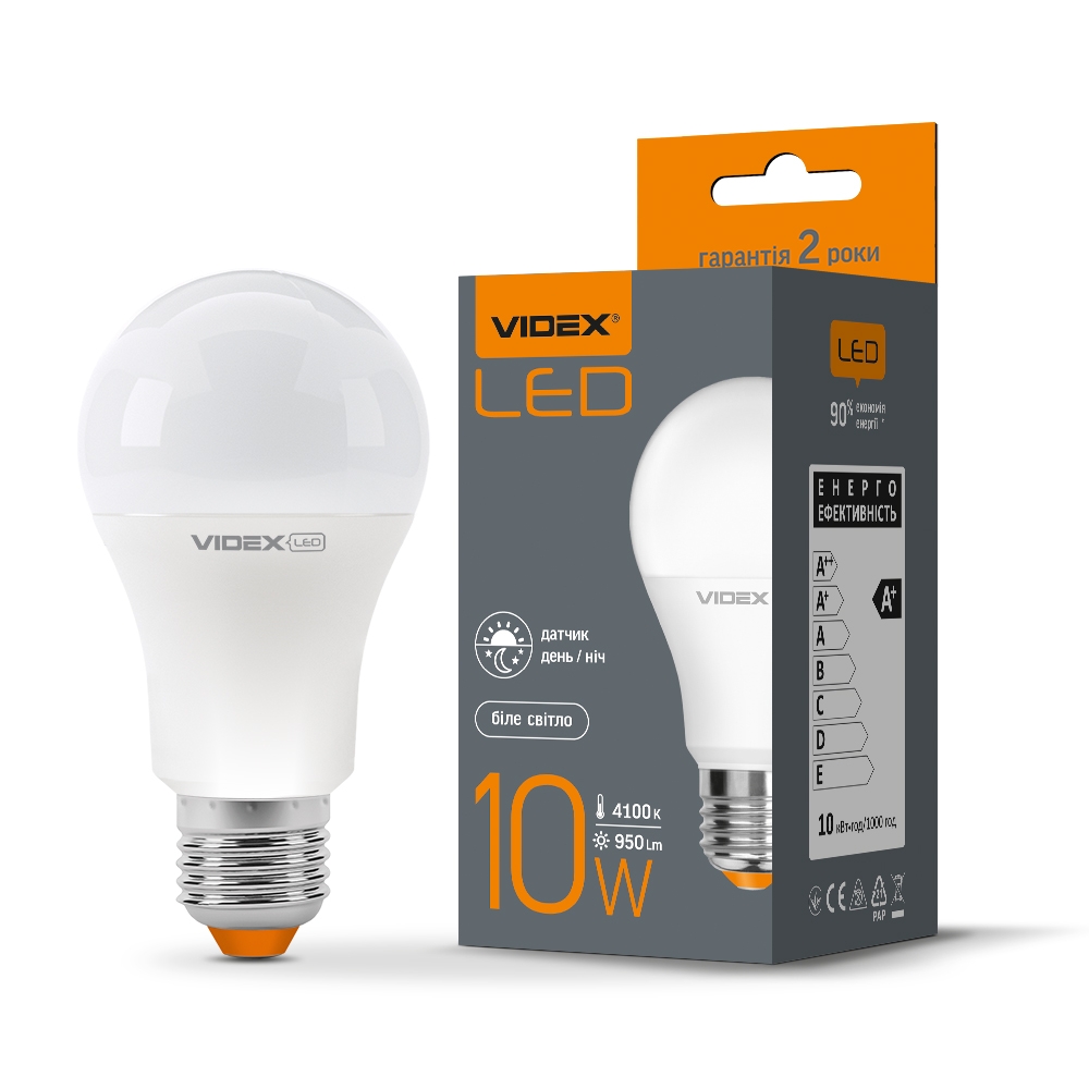 Лампа светодиодная 10Вт с сенсором освещения VIDEX Standart, 4100К, E27, 220V (VL-A60e-10274-N) Лампа светодиодная 10Вт с сенсором освещения VIDEX Standart, 4100К, E27, 220V (VL-A60e-10274-N)