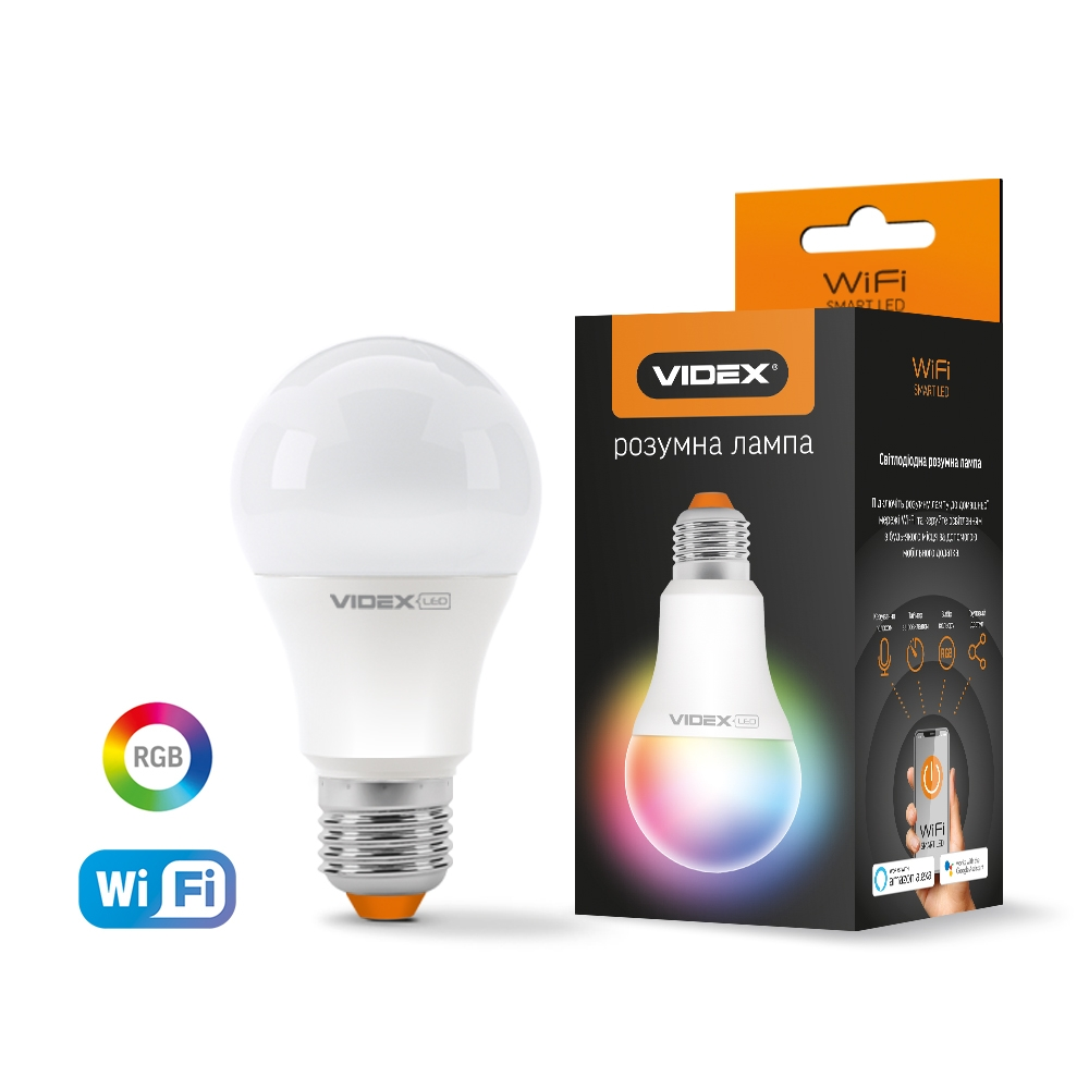 LED смарт RGB лампа 12Вт, WI-FI, E27, VIDEX LED смарт RGB лампа 12Вт, WI-FI, E27, VIDEX