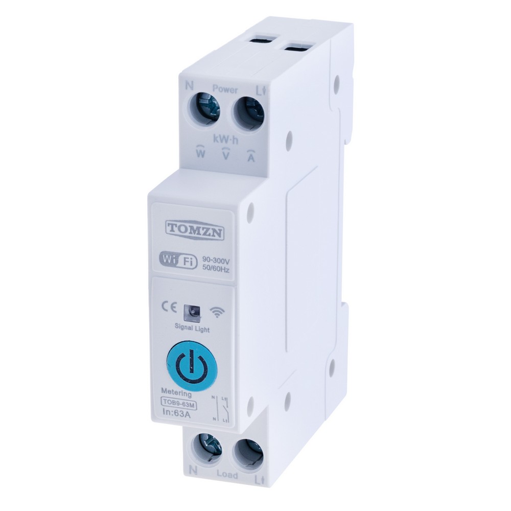 WIFI Smart Switch Energy Meter Kwh Metering Monitoring Timer Relay MCB TUYA smartlife voltage current protection(1P+N) TOB9-63M 63A(TOMZN)