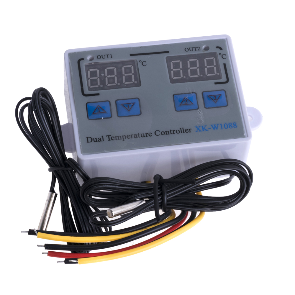 Термостат с двумя датчиками XK-W1088 10A/12V (FNIRFSI - 8F3) Термостат с двумя датчиками XK-W1088 10A/12V (FNIRFSI - 8F3)