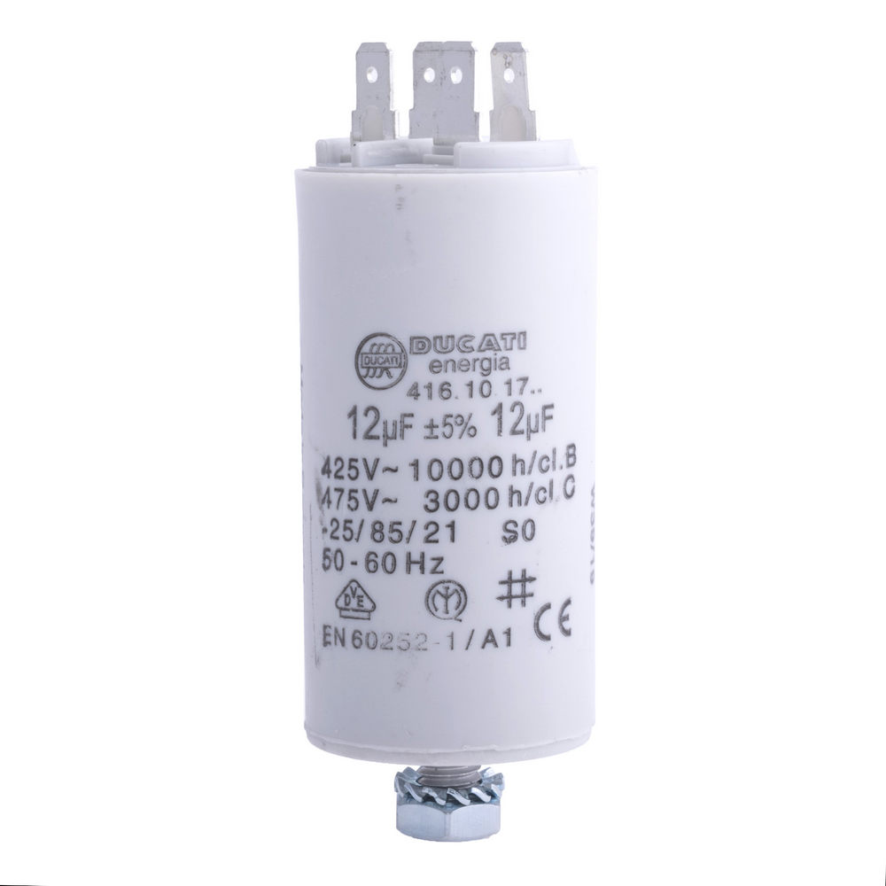 12uF 425VAC ±5% 36x70mm+Schraube, mit Klemmen 6.3 mm (4.16.10.17.64) Ducati (Motorkondensator) 12uF 425VAC ±5% 36x70mm+Schraube, mit Klemmen 6.3 mm (4.16.10.17.64) Ducati (Motorkondensator)