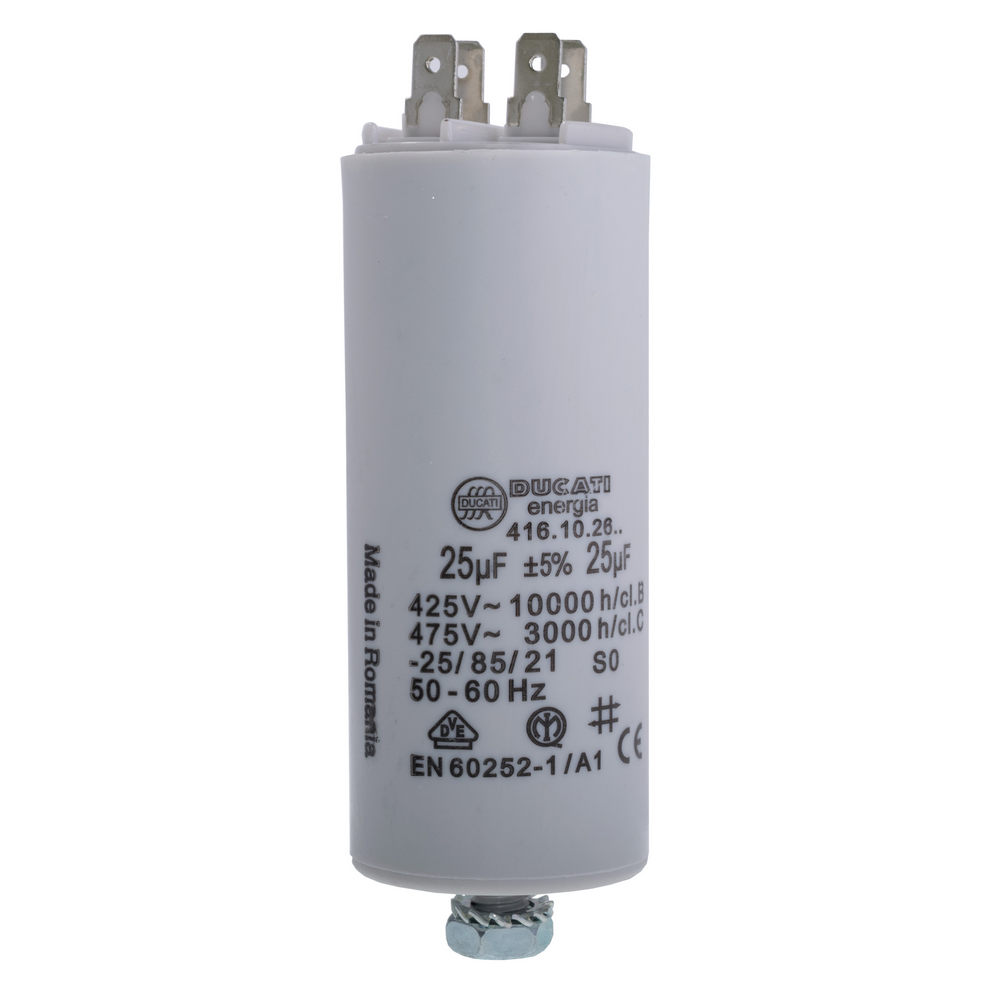 25uF 425VAC ±5% 40x92mm+Schraube, mit Klemmen 6.3mm (4.16.10.26.64) Ducati (Motorkondensator) 25uF 425VAC ±5% 40x92mm+Schraube, mit Klemmen 6.3mm (4.16.10.26.64) Ducati (Motorkondensator)