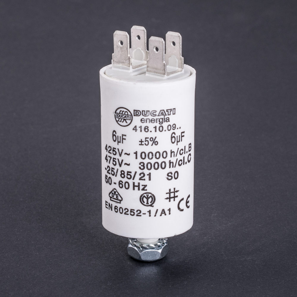 6uF 425VAC ±5% 32x55mm+Schraube, mit Klemmen 6.3mm (4.16.10.09.64) Ducati (Motorkondensator) 6uF 425VAC ±5% 32x55mm+Schraube, mit Klemmen 6.3mm (4.16.10.09.64) Ducati (Motorkondensator)