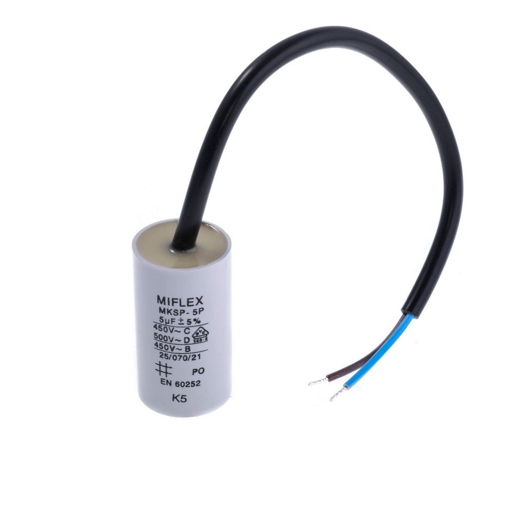 5uF 450VAC ±10% O30x53mm, mit Drähte (I150V550K-C1) (Start-Kondensator) 5uF 450VAC ±10% O30x53mm, mit Drähte (I150V550K-C1) (Start-Kondensator)