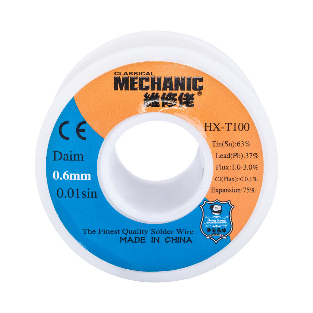 Lötzinn MechanikSN63/PB37 55g Lötdraht 0,6mm HX-T100 Lötzinn MechanikSN63/PB37 55g Lötdraht 0,6mm HX-T100