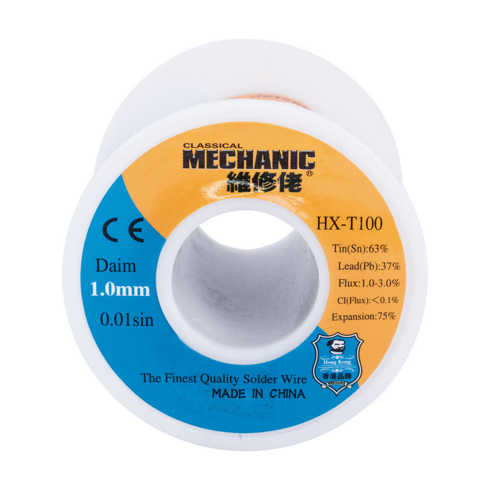 Mechanic Lötzinn Sn63/Pb37 Flux 1-3% Spule 150g Lötdraht 0,8/1,0 mm Mechanic Lötzinn Sn63/Pb37 Flux 1-3% Spule 150g Lötdraht 0,8/1,0 mm