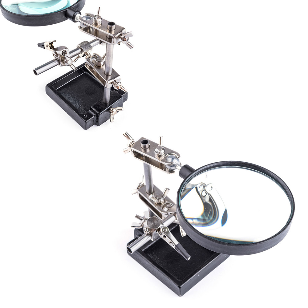 ZD-10H Dritte Hand mit 3-fach-Echtglas-Lupe 90mm 2 Krokoklemmen Melal-Standfuß ZD-10H Dritte Hand mit 3-fach-Echtglas-Lupe 90mm 2 Krokoklemmen Melal-Standfuß
