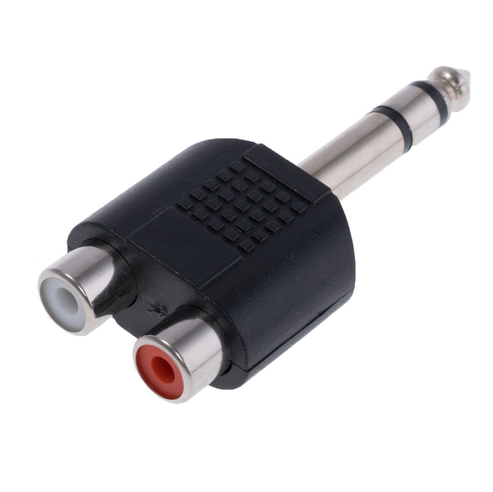 AC-011 Adapter; Jack 6,35mm Stecker, RCA Steckdose x2; stereo AC-011 Adapter; Jack 6,35mm Stecker, RCA Steckdose x2; stereo