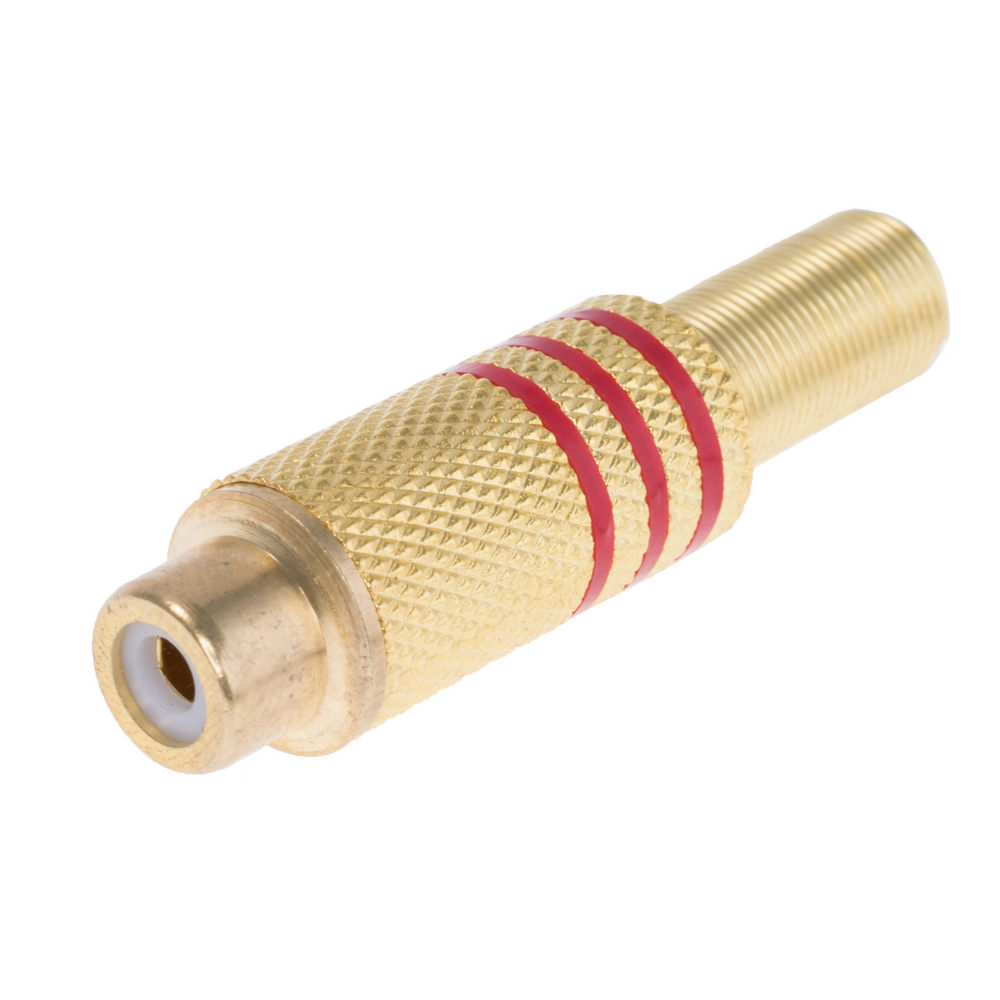 Steckdose RCA (Tulpe) vergoldet, mit rot Streifen Steckdose RCA (Tulpe) vergoldet, mit rot Streifen