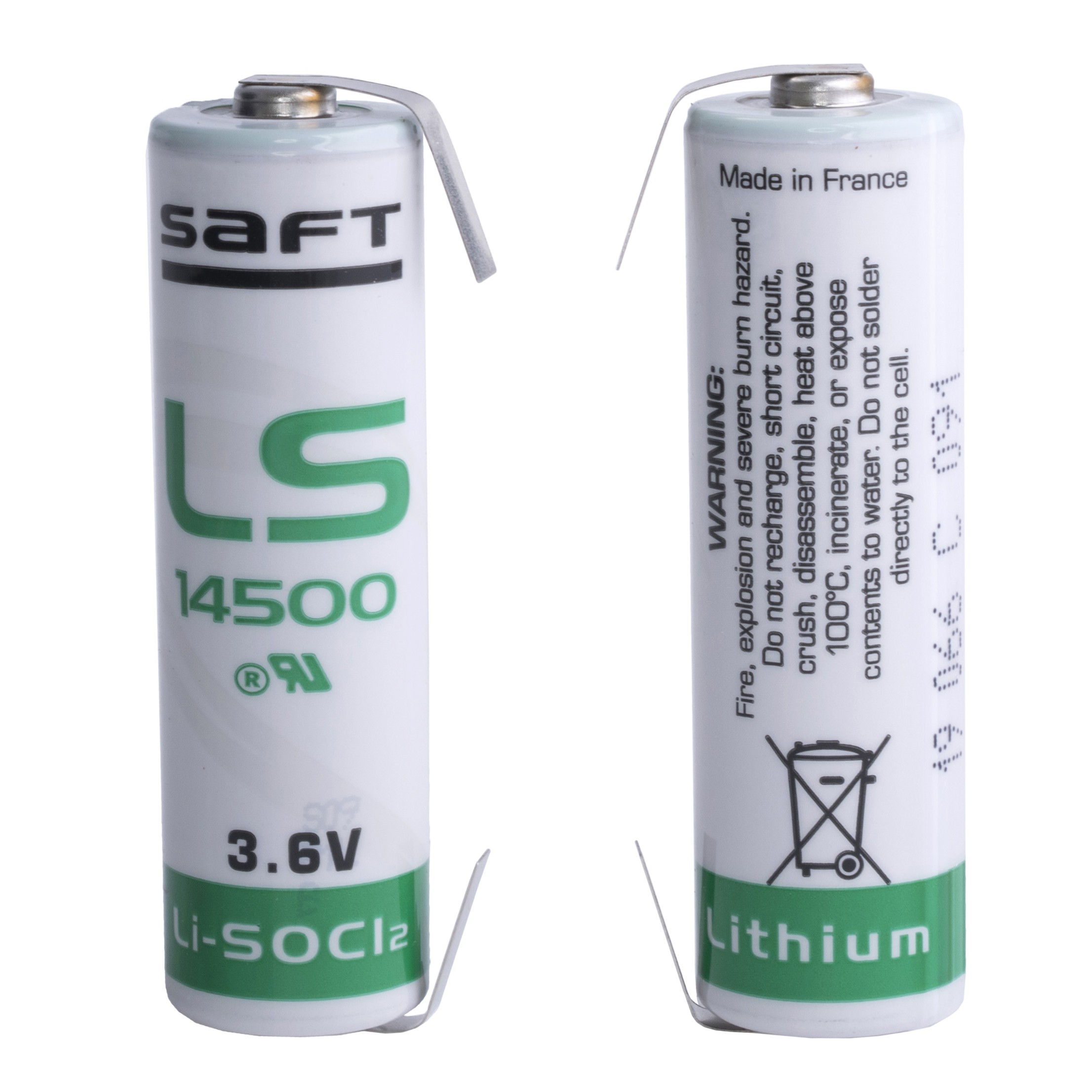 6 x Saft Batterie Saft  LS 14500 CNR Lithium-Thionylchlorid 3,6V U-Lötfahne 