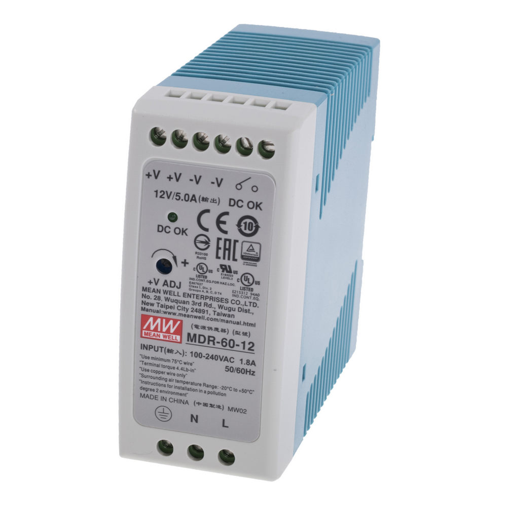 Hutschienen Netzteil 60W 12V 5A MeanWell MDR-60-12 Hutschienen Netzteil 60W 12V 5A MeanWell MDR-60-12