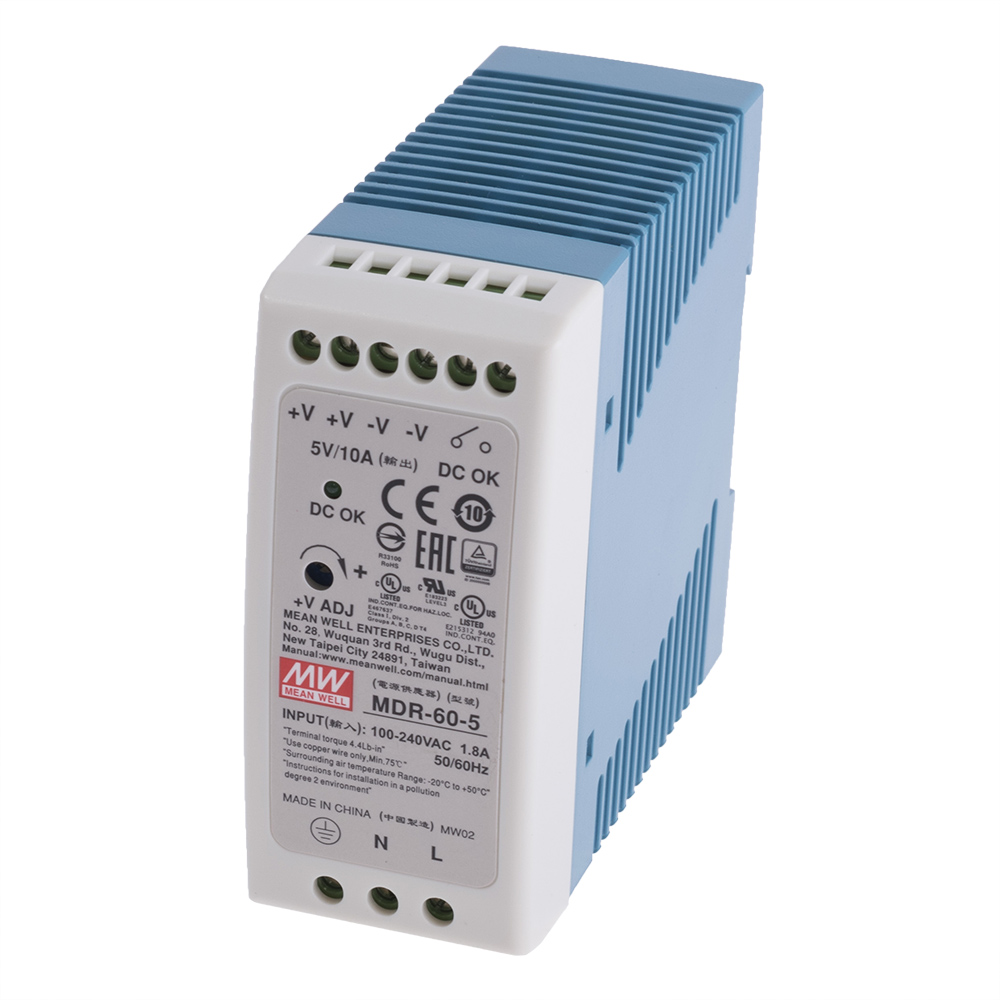 Hutschienen Netzteil 50W 5V 10A MeanWell MDR-60-5 Hutschienen Netzteil 50W 5V 10A MeanWell MDR-60-5